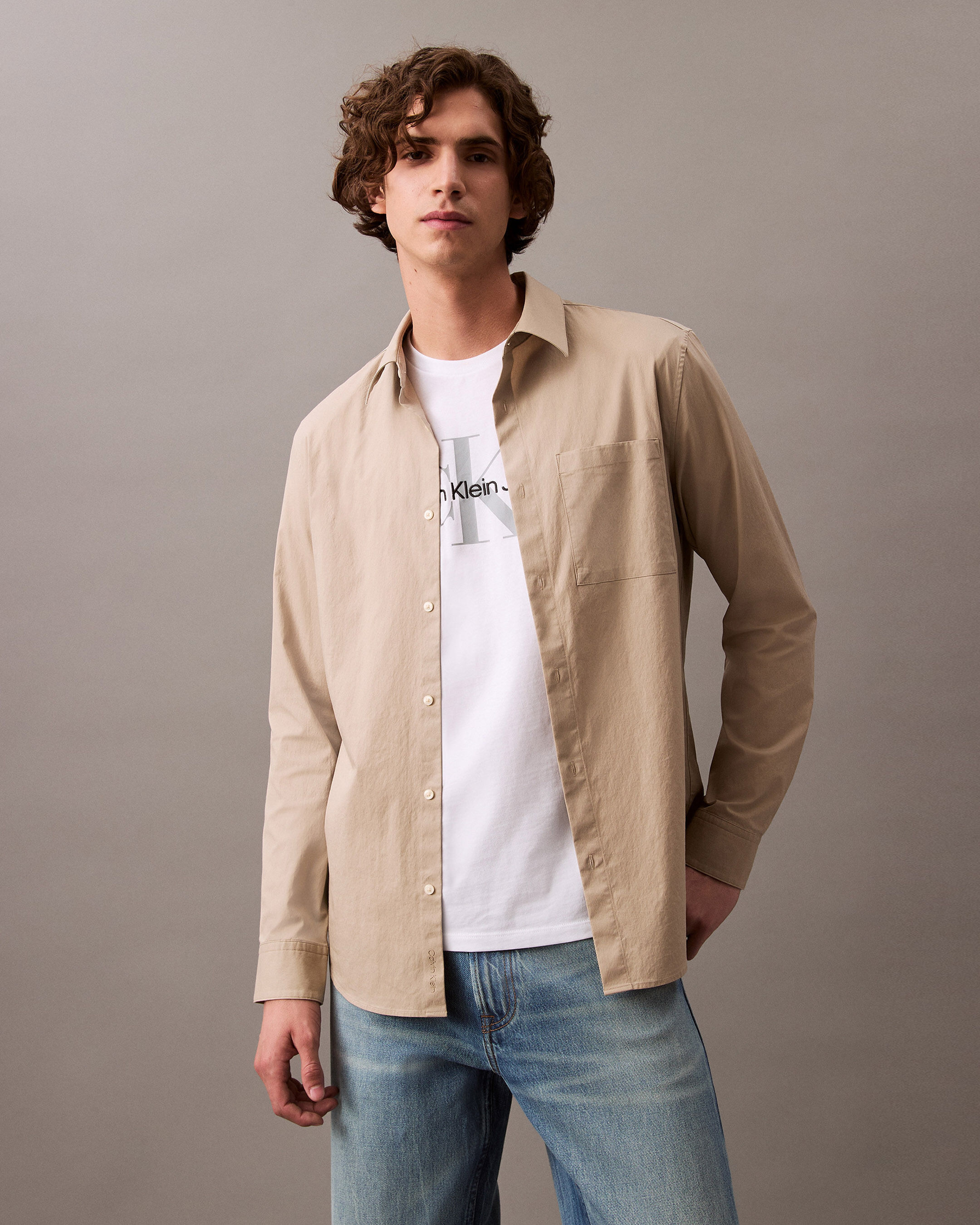 Tech Soft Touch Button Down Shirt brown Calvin Klein Hong Kong