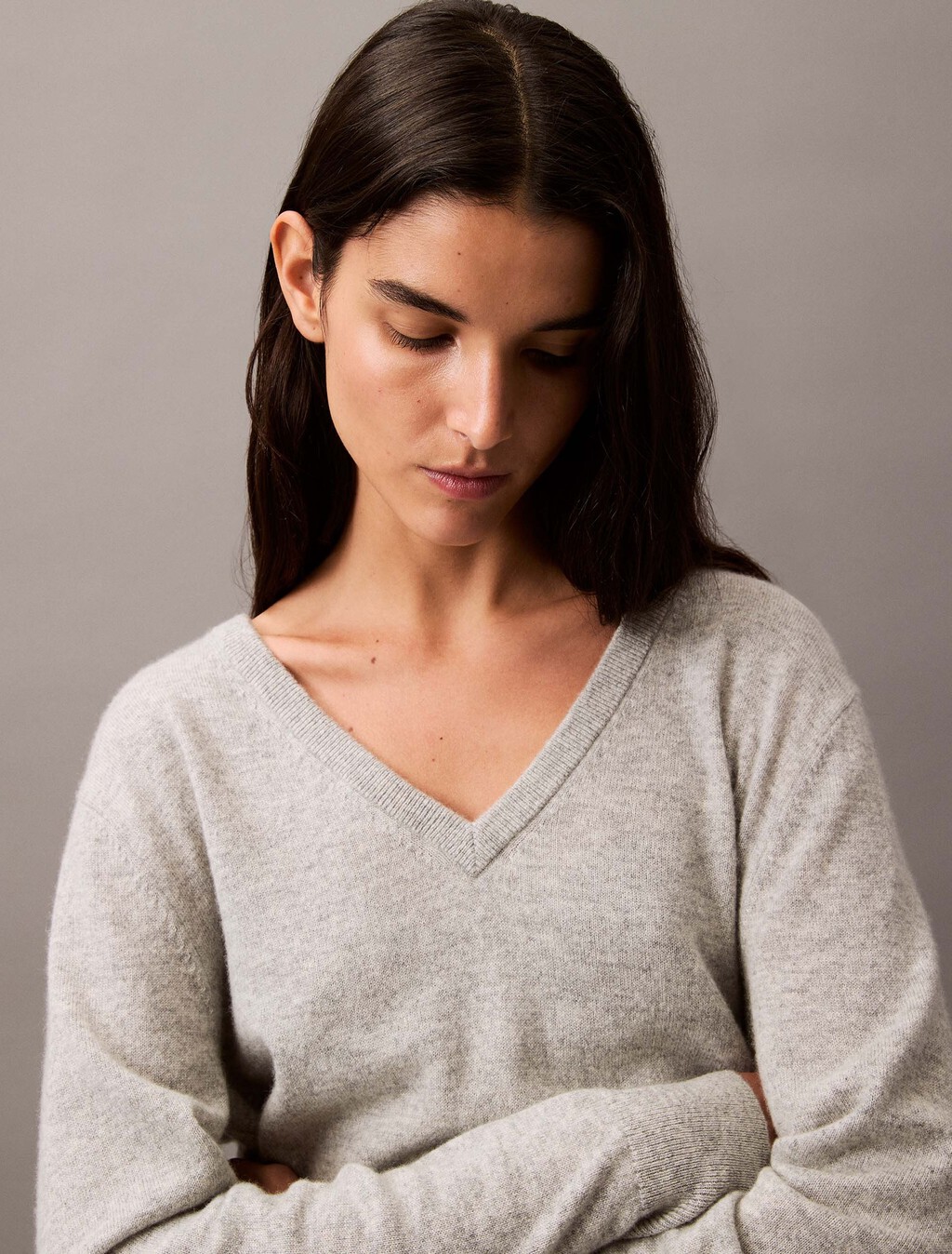 Cashmere V-Neck Sweater, B10 Grey Heather, hi-res