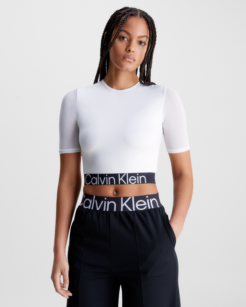 Effect Cropped Gym T-Shirt, BRIGHT WHITE, hi-res