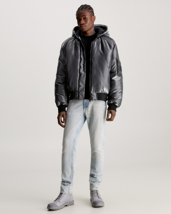 Liquid Metal Hooded Bomber Jacket