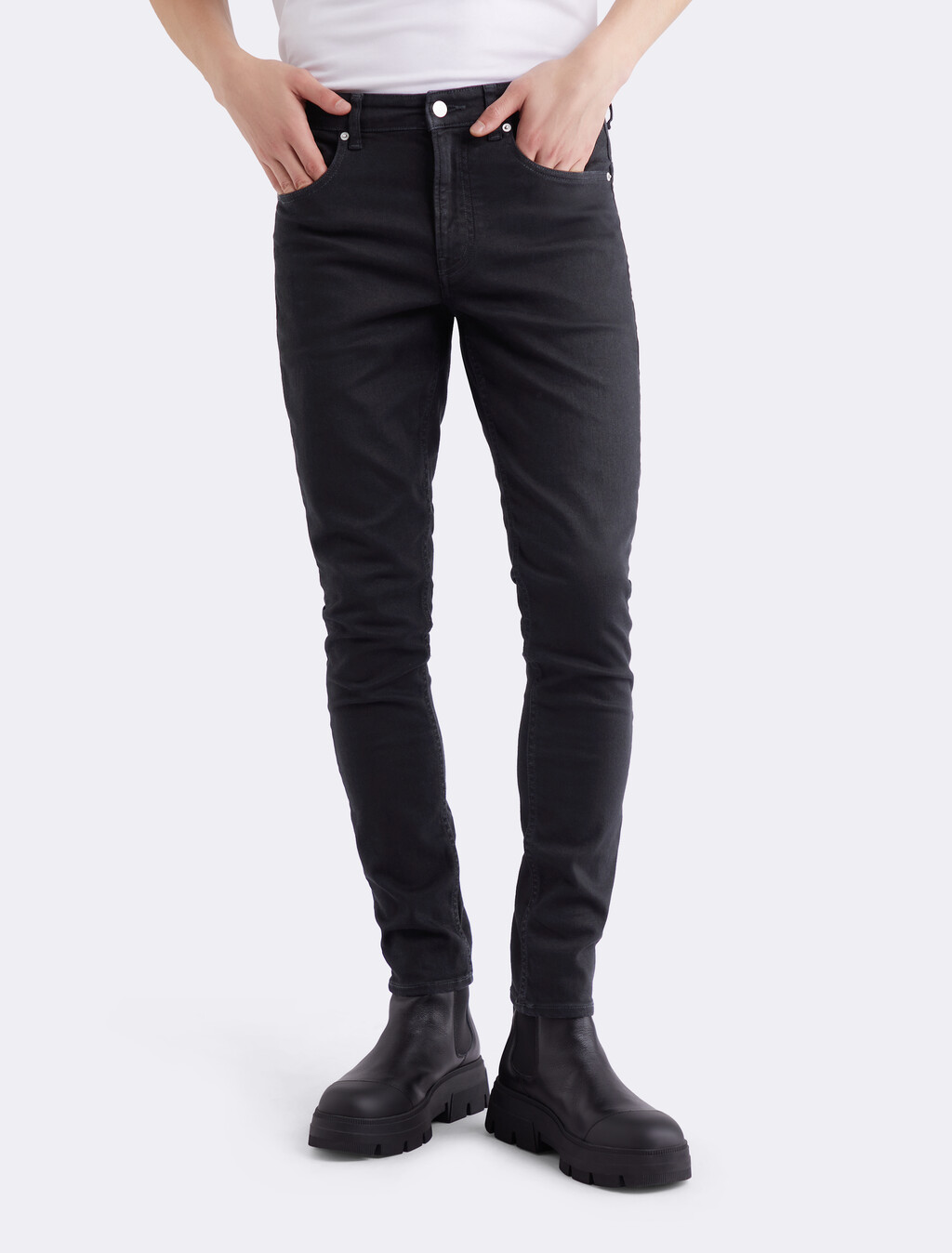 Core Black Skinny Jeans, 90S BLACK CALVIN CUFF UP LOGO, hi-res
