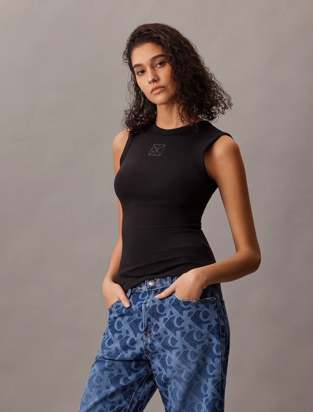 羅紋背心, Black, hi-res