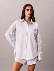 Pyjama Shorts - Cotton Poplin, 21632 Crest Stripe+Ice Castle, hi-res