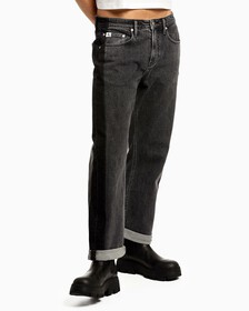 90 年代雙色黑色直筒牛仔褲, Washed Black Blocked, hi-res
