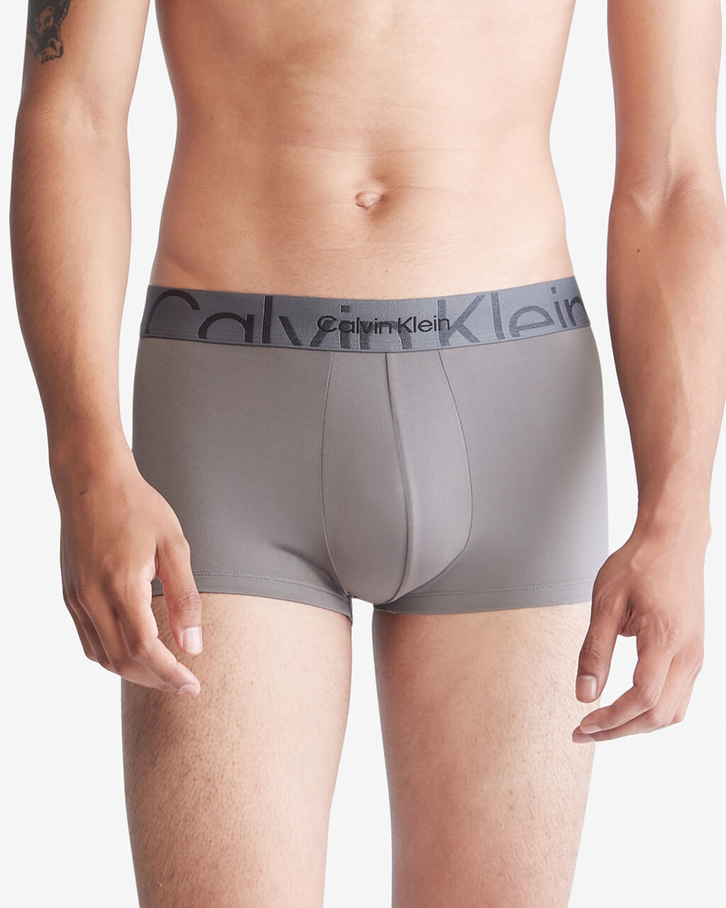 EMBOSSED ICON MICROFIBER LOW RISE TRUNKS, Clay Grey, hi-res