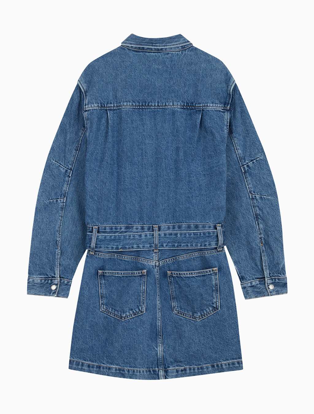束腰牛仔襯衫連身裙, Denim Medium, hi-res
