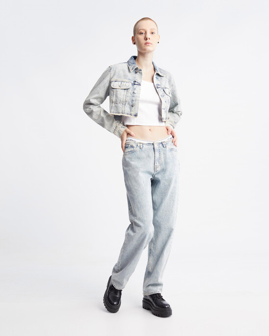 Logo Tape Rib Knit Cropped Tee