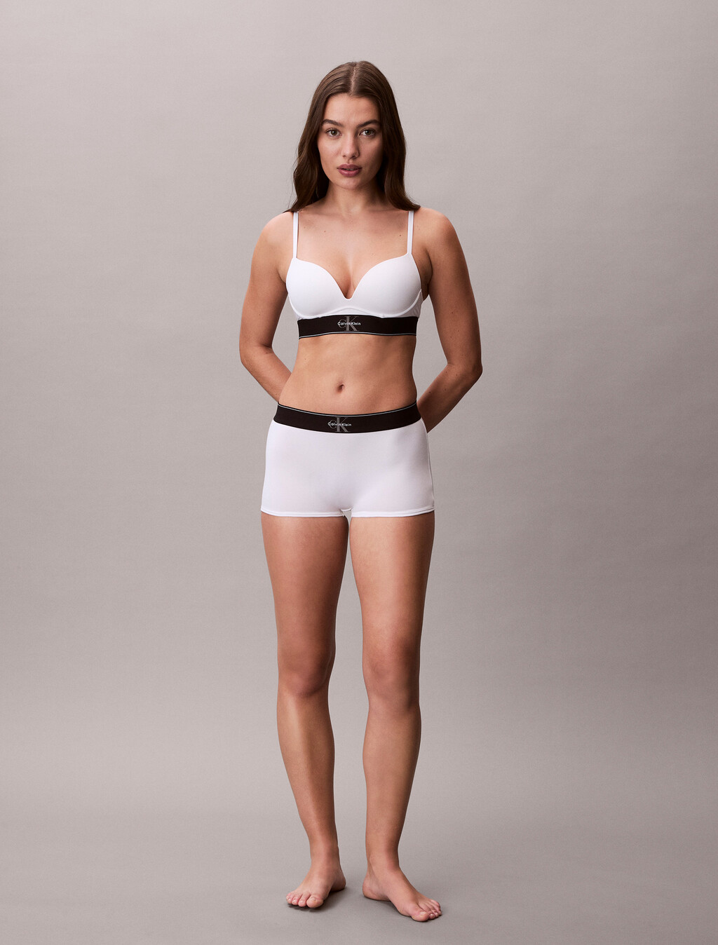 CK Graphic Push Up Plunge Bra, White, hi-res