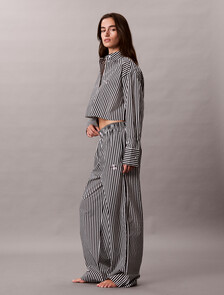 短版府綢棉睡裝上衣, PENNY STRIPE+Black, hi-res