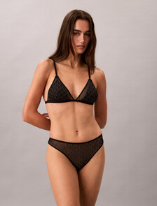 Unlined Triangle Bra - Emblem Mesh, Black, hi-res