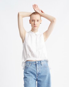 Summer Textures 側帶無袖裇衫, Bright White, hi-res
