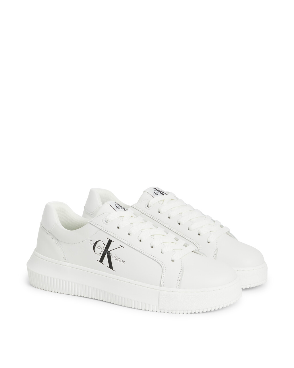 Leather Trainers, White, hi-res