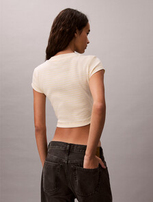 Slim Ribbed Stripe T-shirt, French Vanilla Stripe, hi-res