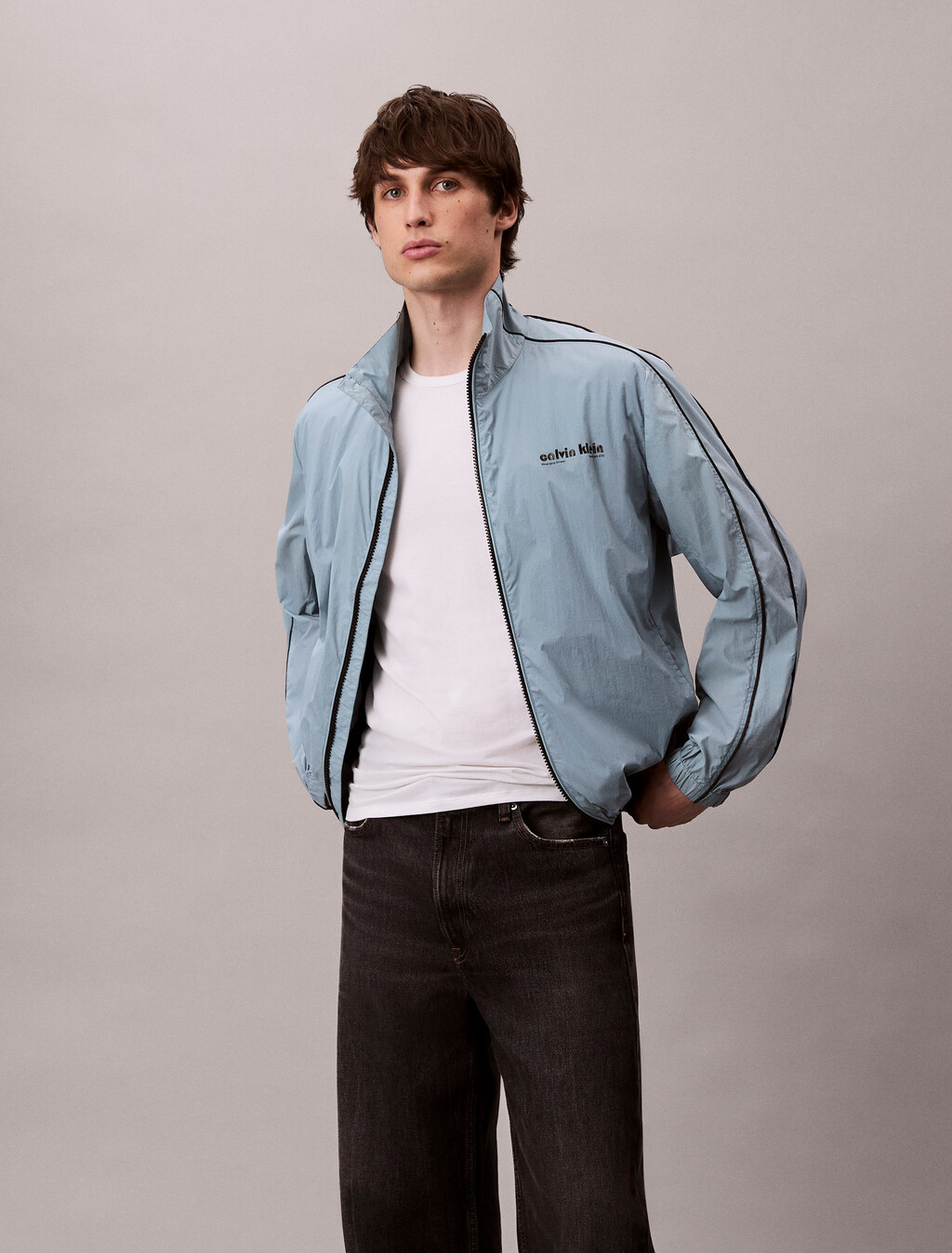 Nylon Track Jacket, Stone Blue, hi-res