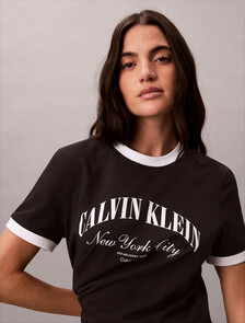 經典標誌寬版滾邊 T 恤, Black, hi-res