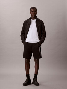 棉質毛圈印花短褲, Black, hi-res