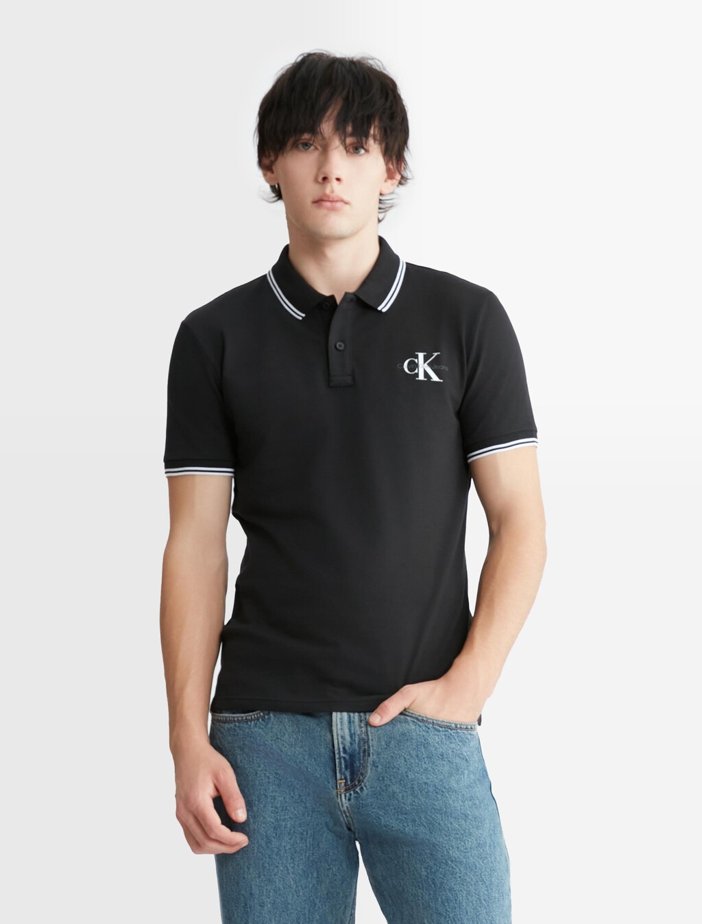 Monologo 標誌修身飾邊 Polo 衫, Ck Black, hi-res