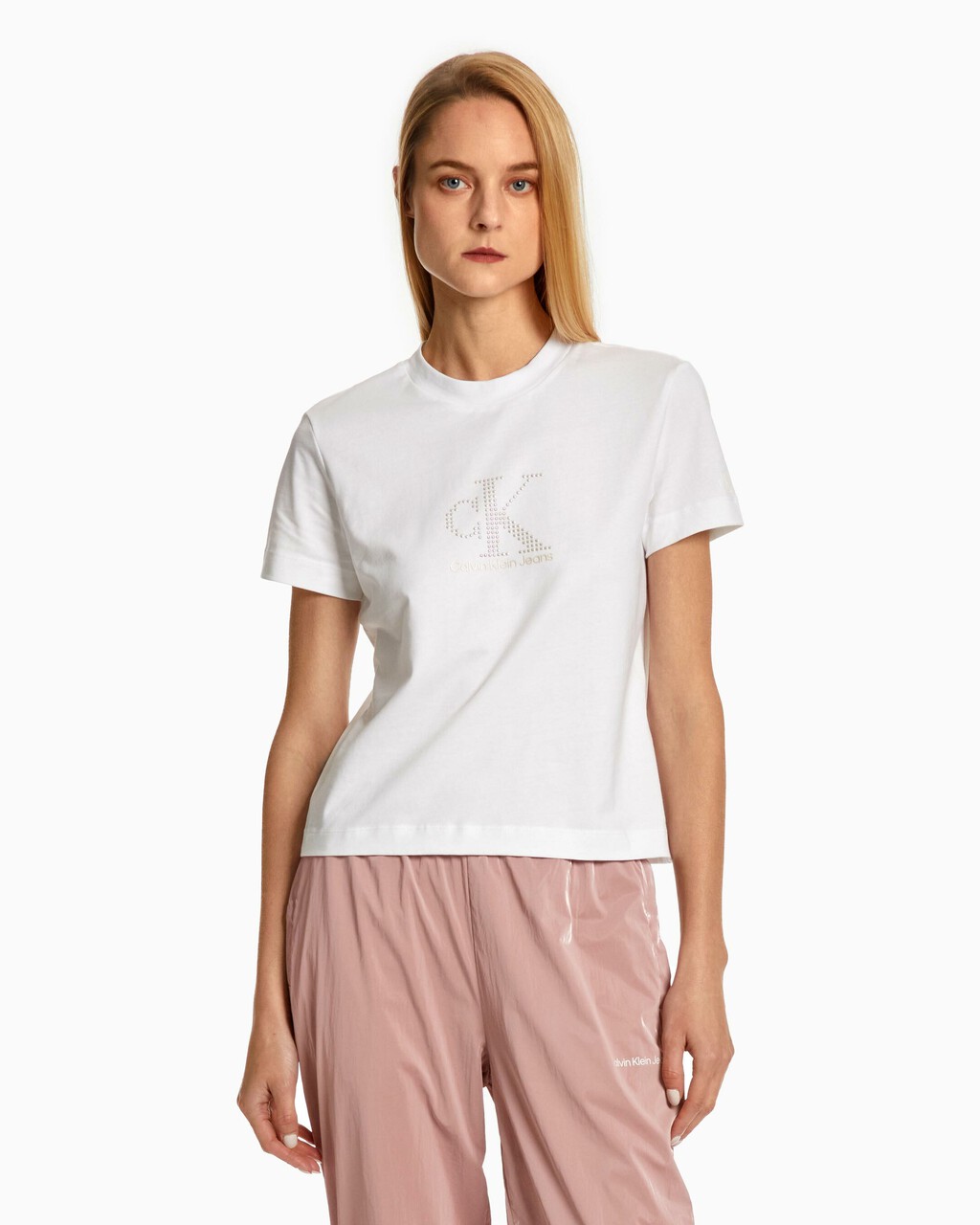 Pearlized Monogram Applique T 恤, Bright White, hi-res