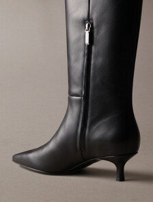 Leather Kitten Heel Knee Boots, Triple Black, hi-res