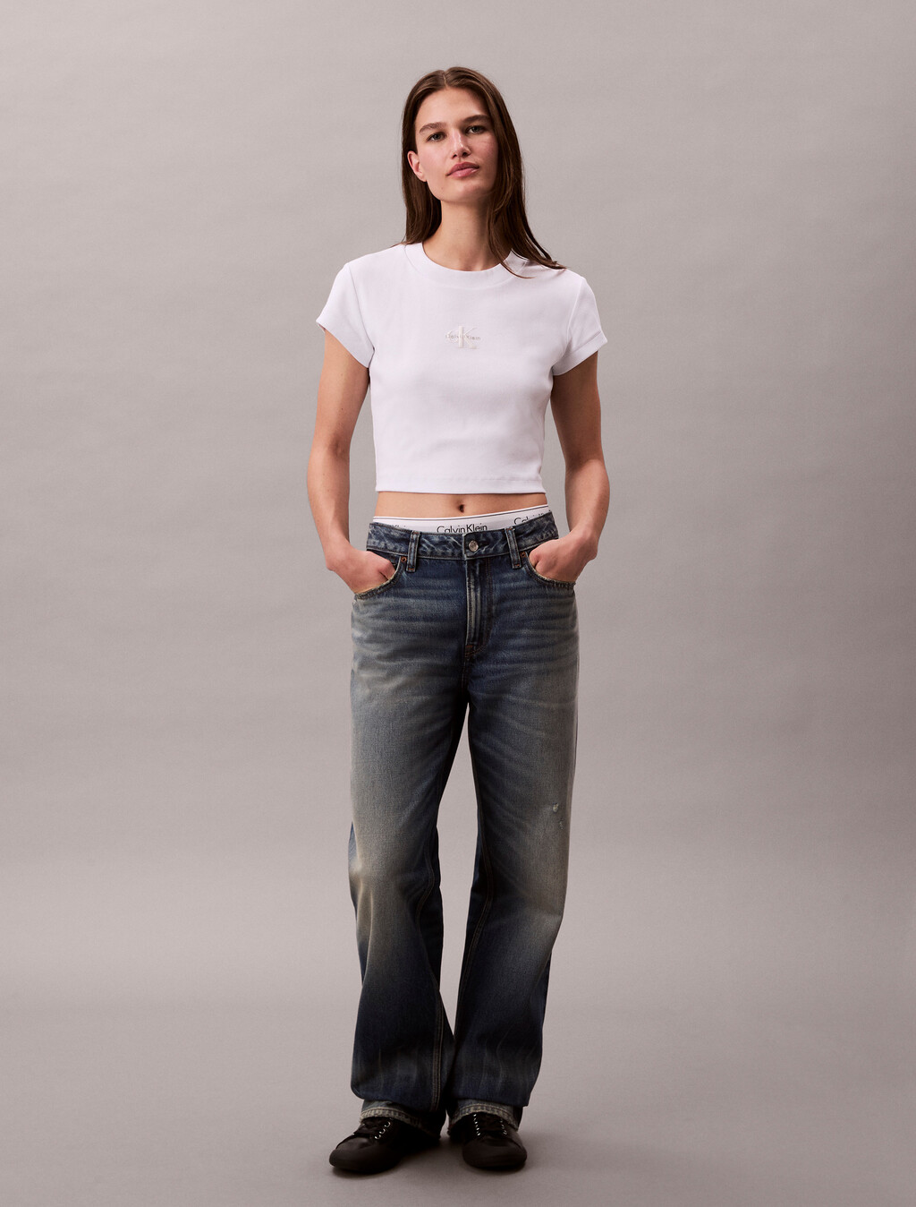 Slim Cropped Monogram T-shirt, Bright White, hi-res