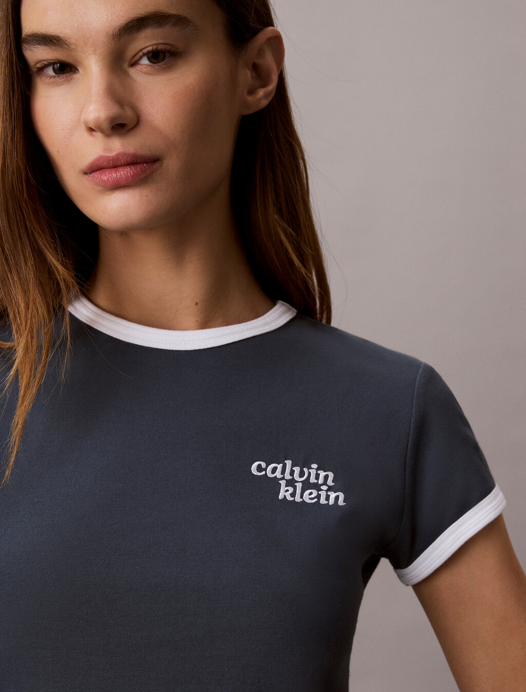 Embroidered Logo Ringer T-shirt, Dark Slate, hi-res