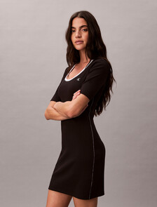 羅紋針織貼身迷你連身裙, Black, hi-res