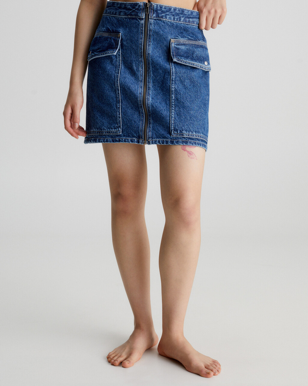 再造牛仔工裝半身裙, Denim Medium, hi-res