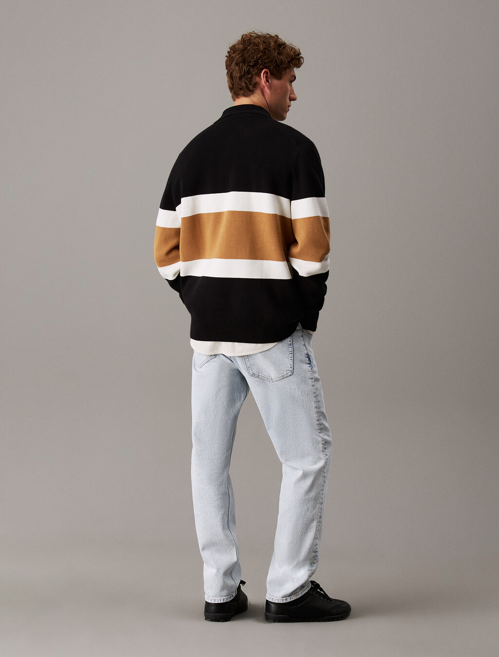 拼色條紋 Milano Polo 衫, Black, hi-res