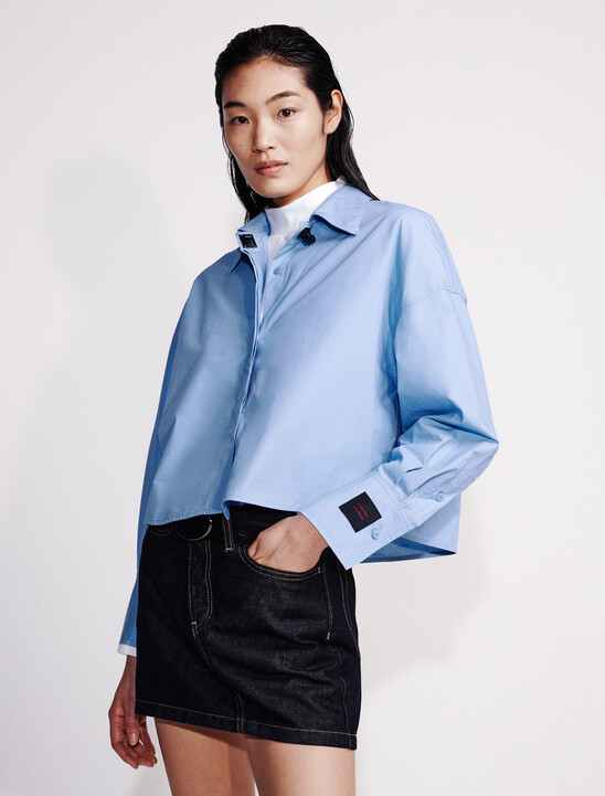 Poplin Woven Cropped Button-Down Shirt