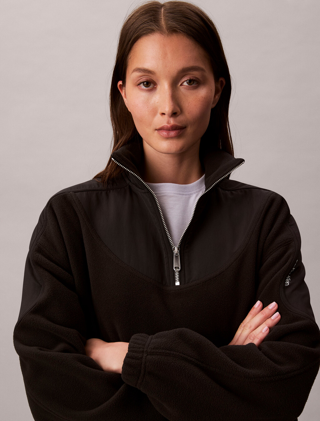 Polar Fleece Zip Neck Sweatshirt, Black, hi-res