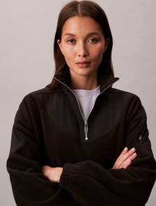 Polar Fleece Zip Neck Sweatshirt, Black, hi-res