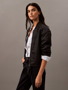 Padded Nylon Bomber Jacket, Black, hi-res