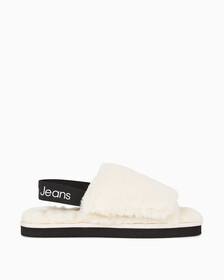 Faux Fur Slippers, Creamy White/Black, hi-res