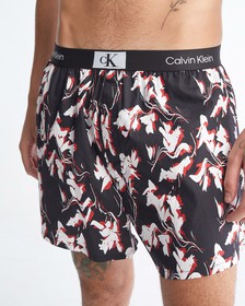 Calvin Klein 1996 Woven  Cotton Boxers, RIPPLE FLORAL PRINT+BLACK, hi-res