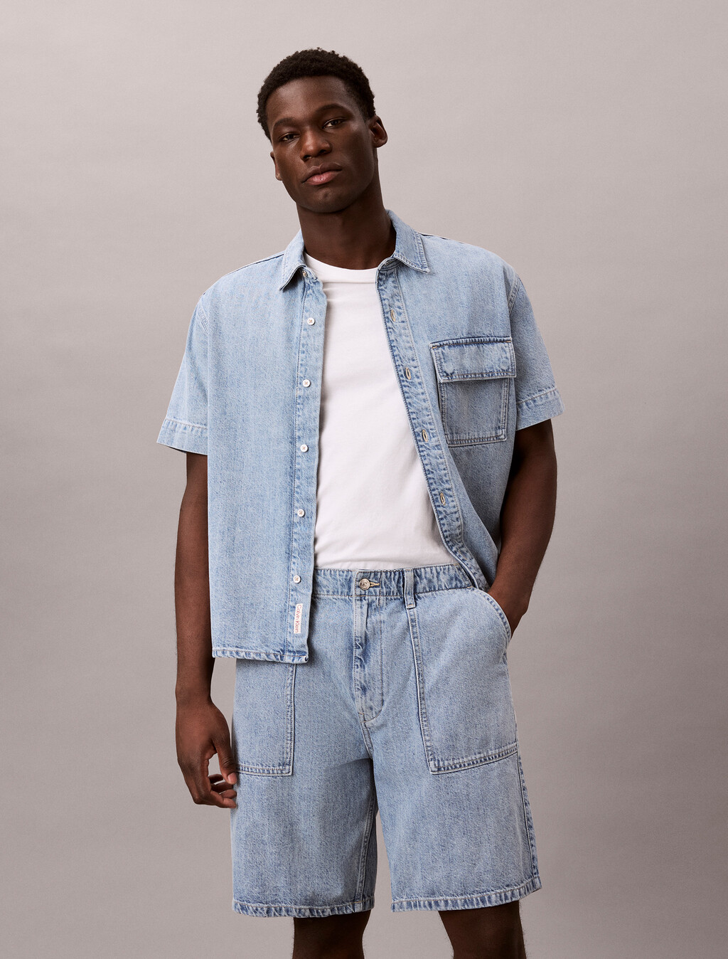 棉麻混紡牛仔短褲, SHALLOW TIDE, hi-res