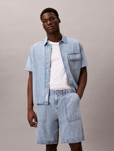 棉麻混紡牛仔短褲, SHALLOW TIDE, hi-res