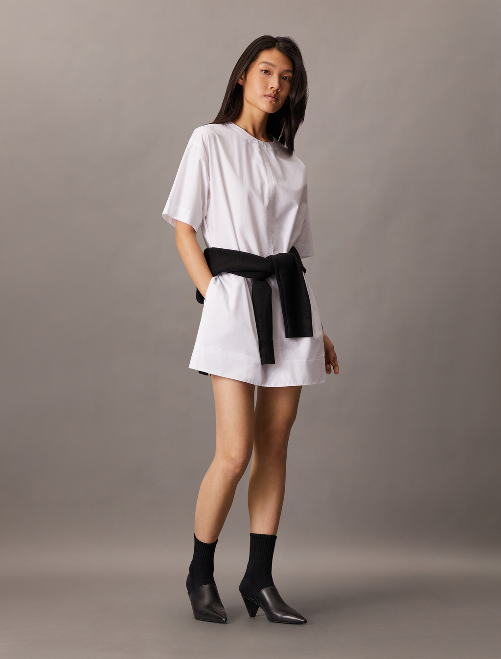 棉質寬鬆迷你 T 恤連身裙, Brilliant White, hi-res