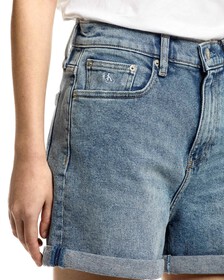 復古高腰牛仔短褲, Denim Medium, hi-res