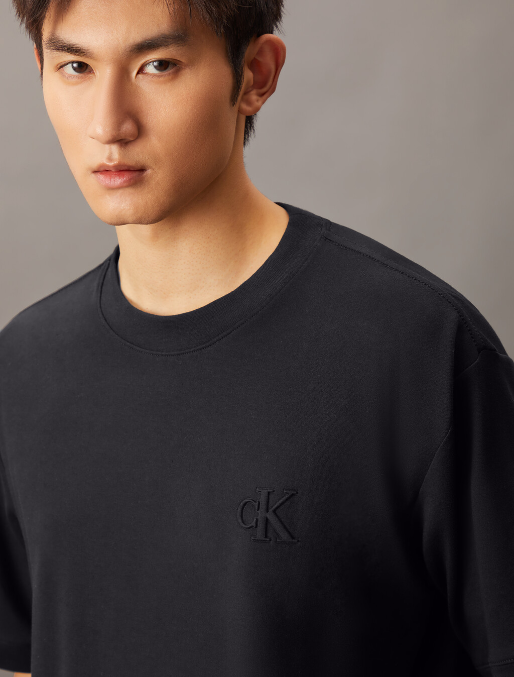 Embossed Monogram Interlock Tee, Ck Black, hi-res