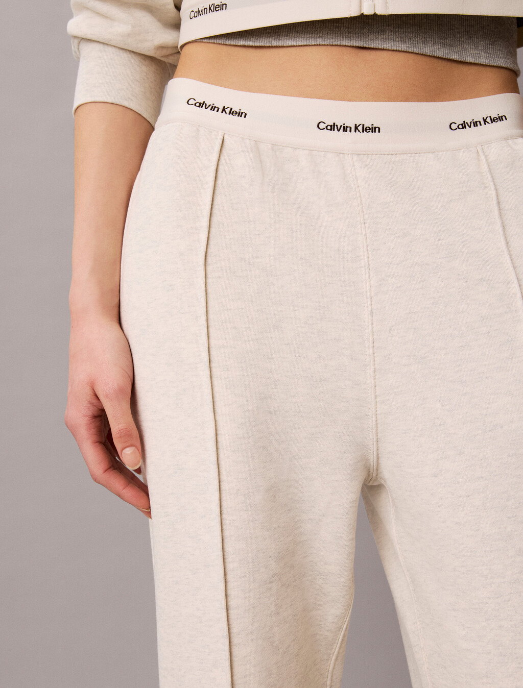 Logo Waistband Wide Leg Joggers, Vanilla Heather, hi-res