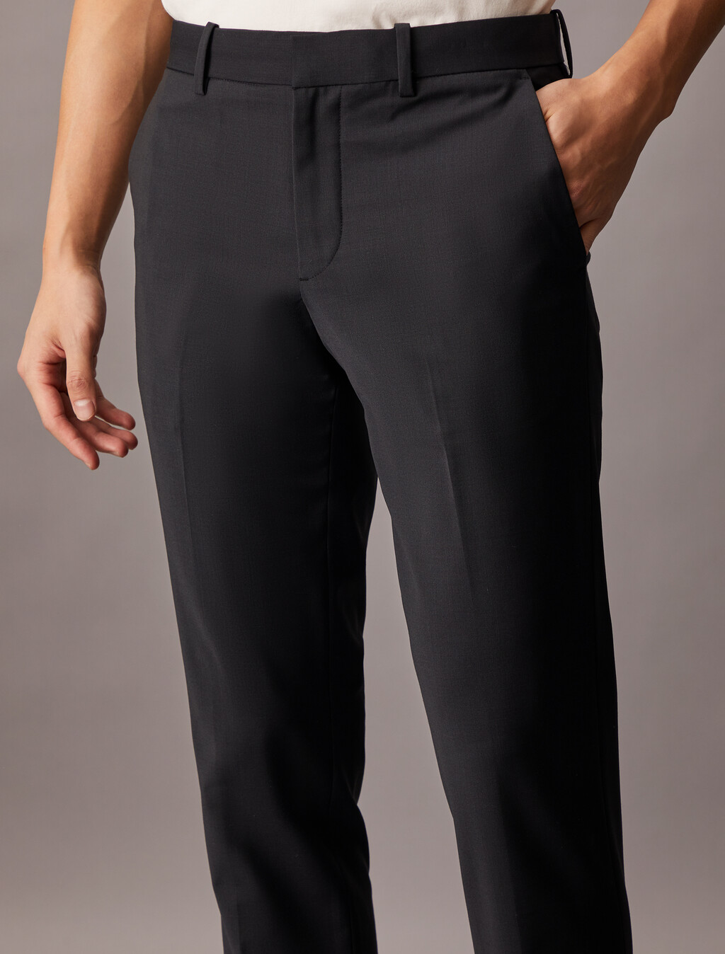 Refined Wool Blend Slim Trouser, Black, hi-res