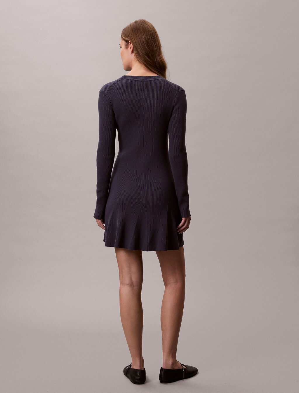 Cotton Knit Long Sleeve Mini Dress, Inkwell, hi-res