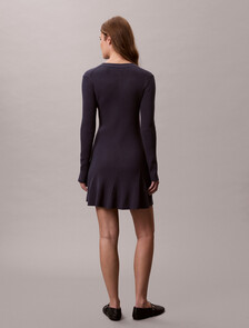 Cotton Knit Long Sleeve Mini Dress, Inkwell, hi-res