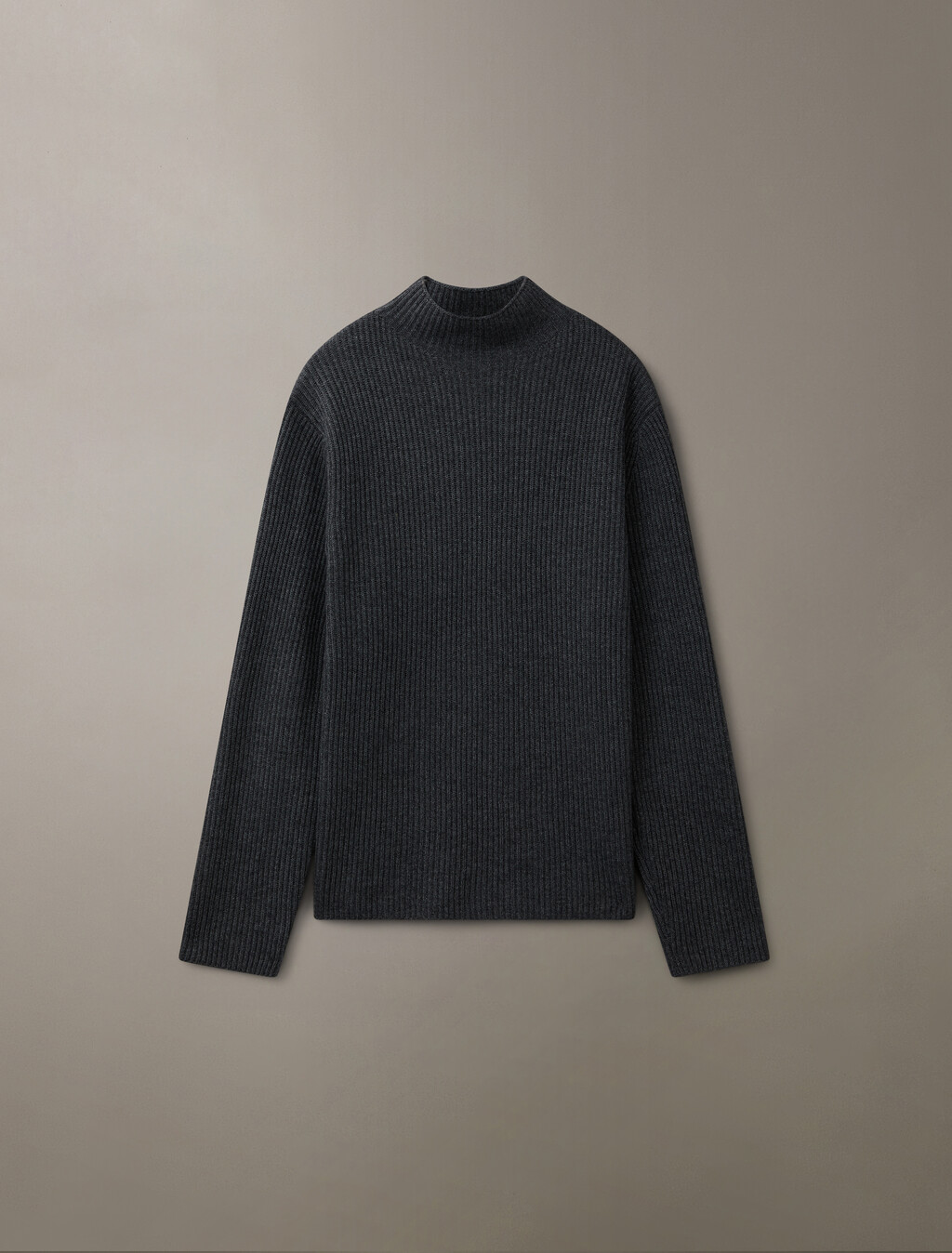 Woolen Rib Knit Mock Neck Sweater, Dark Cliff Htr, hi-res