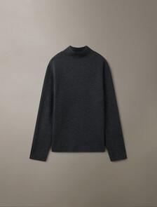 Woolen Rib Knit Mock Neck Sweater, Dark Cliff Htr, hi-res