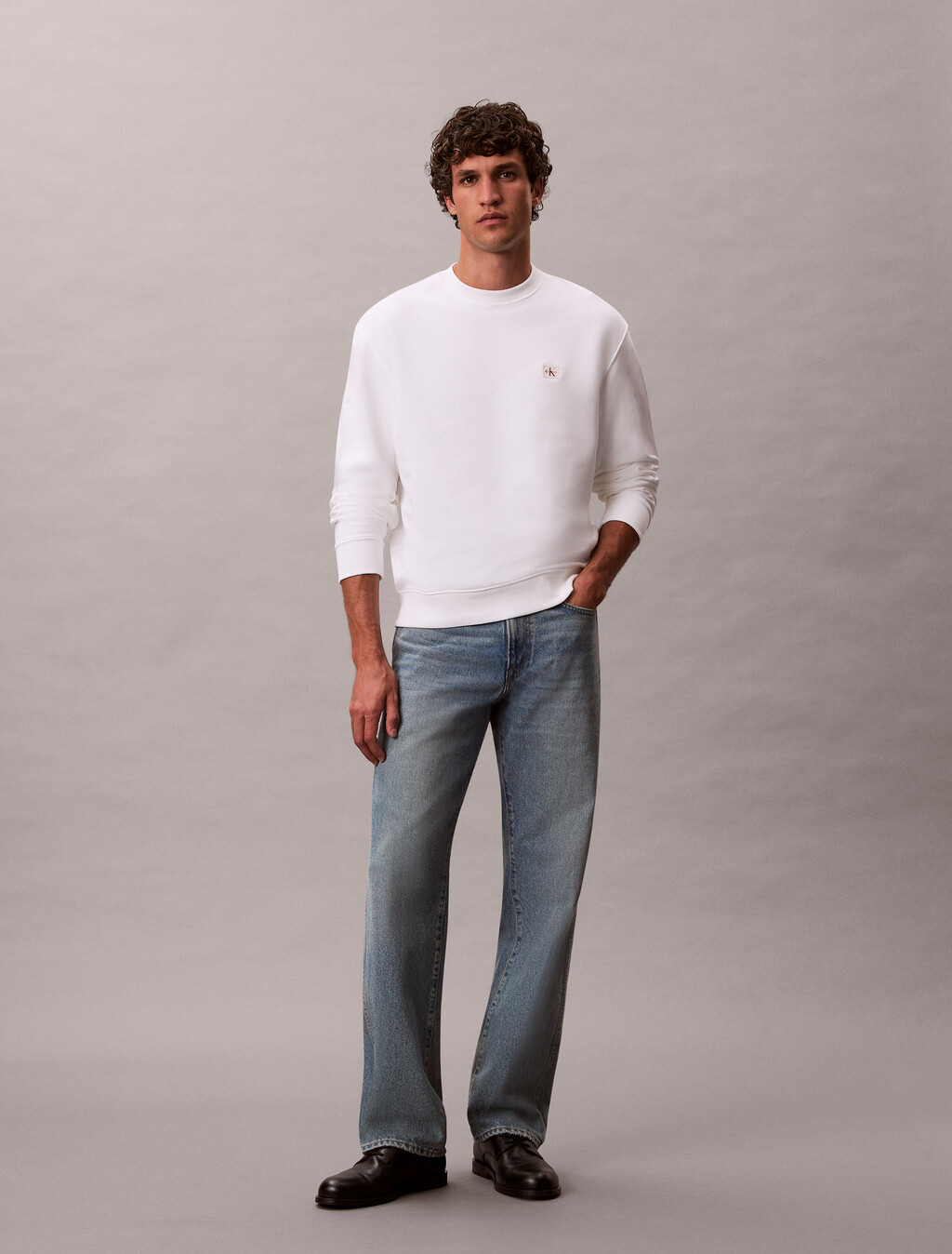 Cotton Terry Badge Sweatshirt, Bright White, hi-res