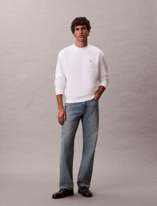 Cotton Terry Badge Sweatshirt, Bright White, hi-res