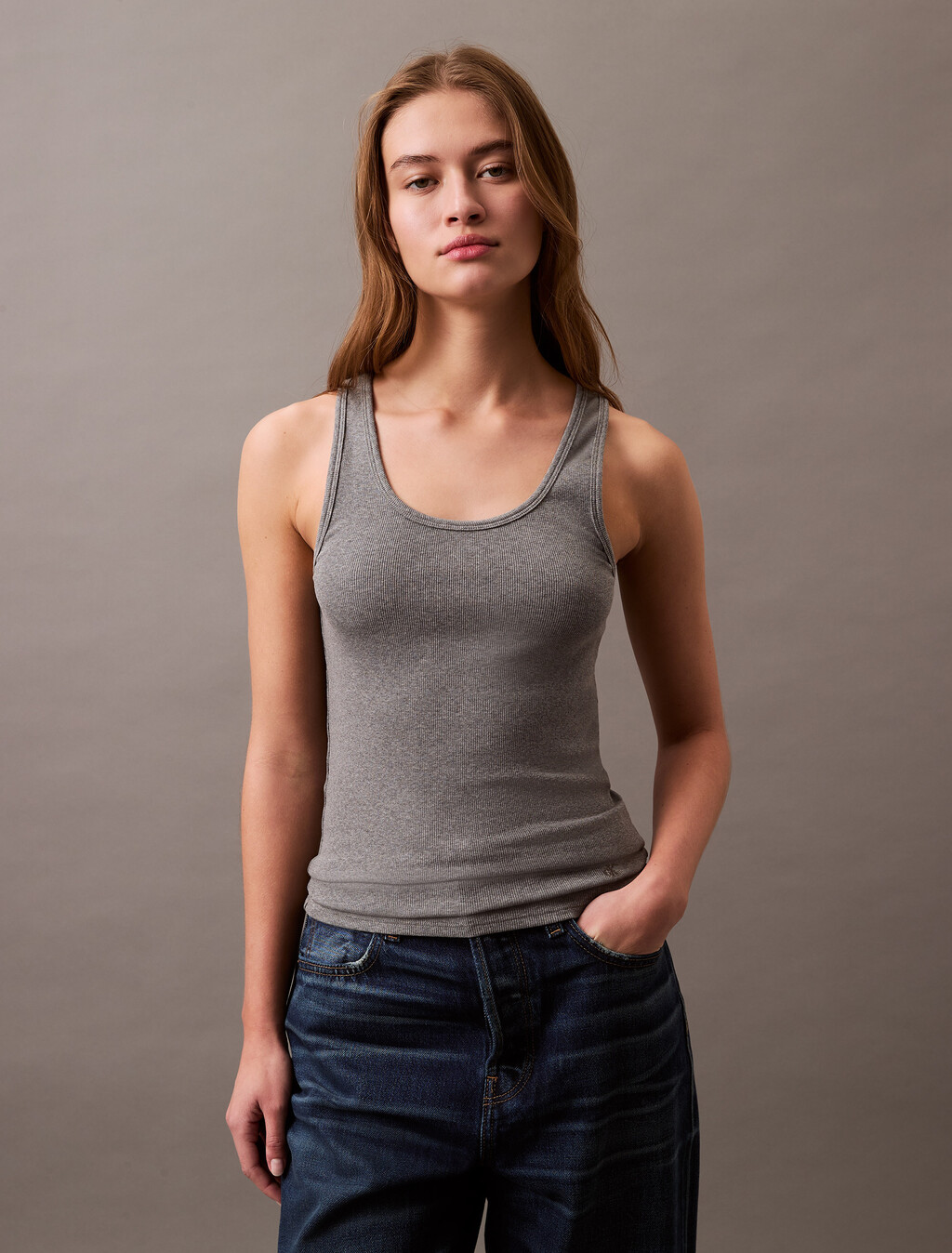 Cotton Contour Rib Tank, Heroic Grey Heather, hi-res