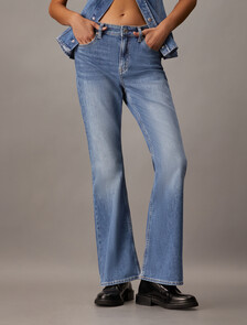 Luxe Lined 高腰喇叭牛仔褲, Denim Medium, hi-res