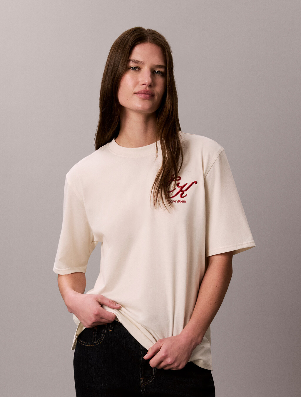 Script Logo T-Shirt, Turtledove, hi-res